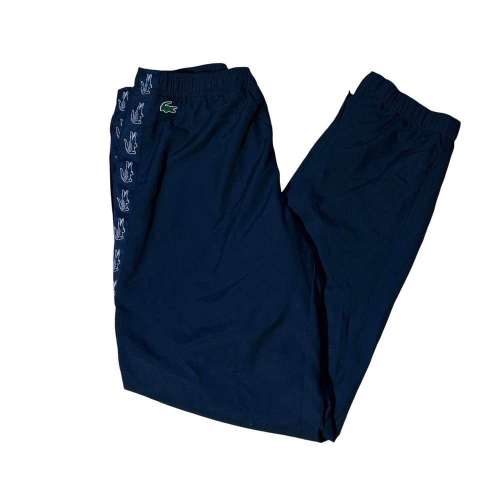 Lacoste Sport Mens Navy Blue Logo Tape Track Pants Ankle Zip Joggers Size L